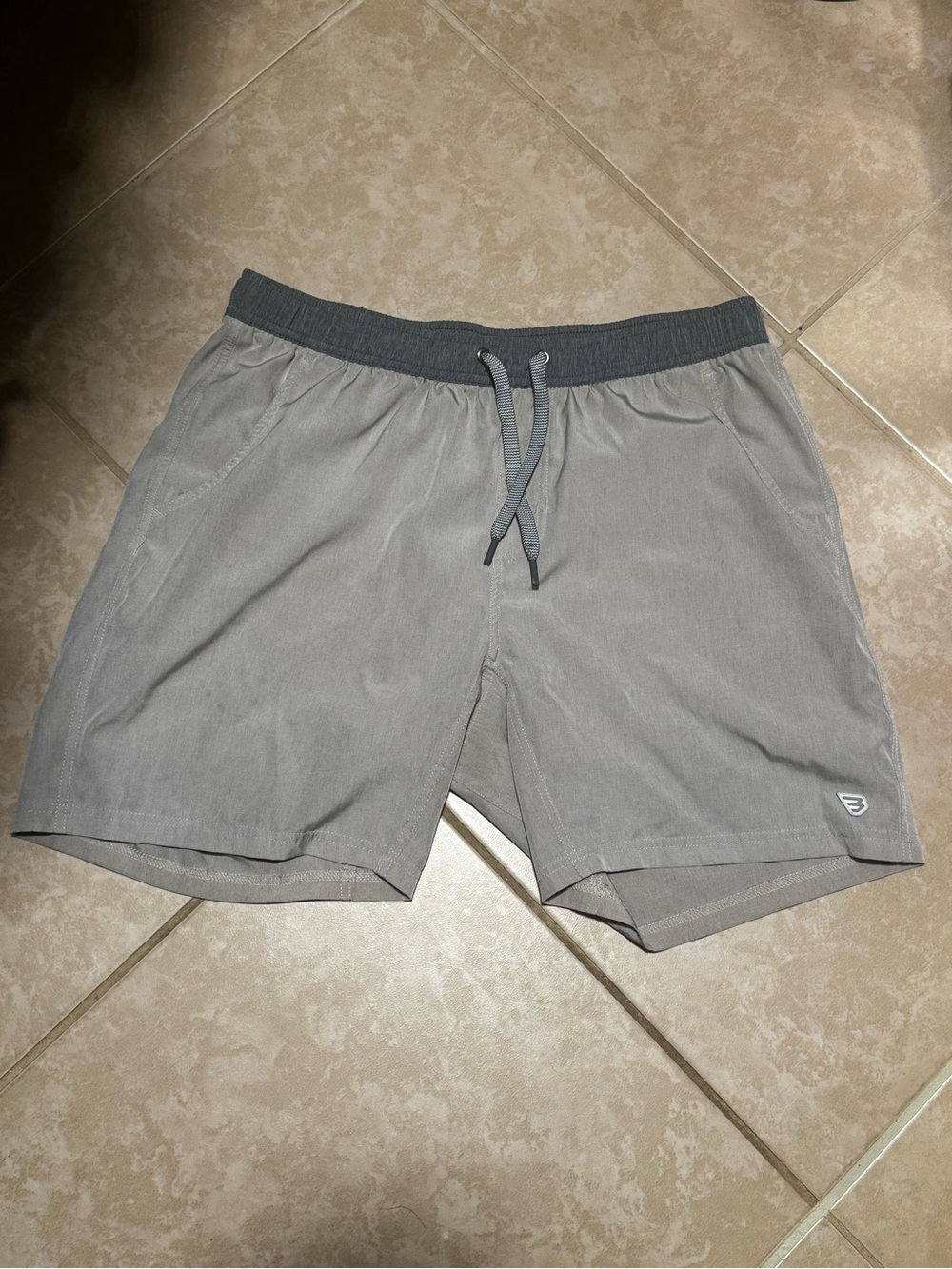 BURLEBO Men's light heather khaki Athletic Shorts with Dark Gray Waistband